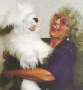 Marge Schneider with a puppy puppet.