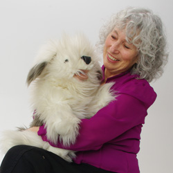 Marge Schneider with a sheepdog puppet